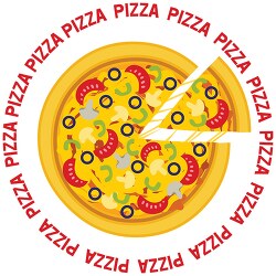 whole pizza with the word pizza circled around clipart