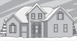 winter house with snow gray