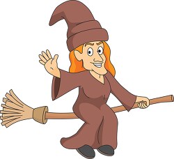 witch waving while riding a broom fantasy clipart