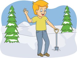 with shovel in snow