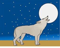 wolf looking at star filled full moon sky clipart