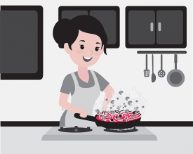 woman cooking in the kitchen gray color