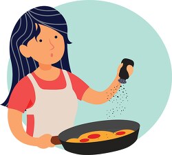 woman frying food clipart