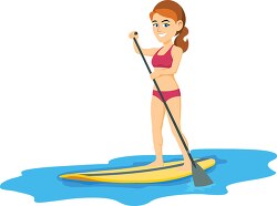 woman standing on paddleboardi clipart