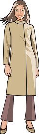 woman standing wearing long jacket with pants clipart