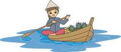 woman with conical hat rowing boat in  lake vietnam