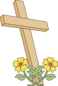 wooden cross with yellow flowers