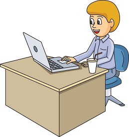 working on laptop at office cartoon style