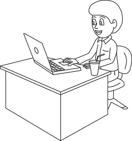 working on laptop at office cartoon style ouline clipart