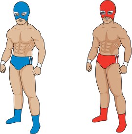wrestler wearing blue mask and red mask clipart