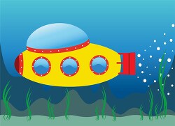 yellow red submarine underwater clipart