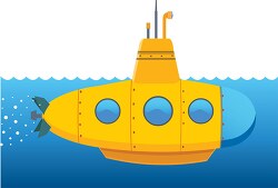 yellow submarine underwater with periscope clipart