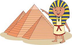 young ancient egyptian boy pointing towards pyramids at giza cli