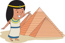 young ancient egyptian girl pointing towards pyramids at giza cl