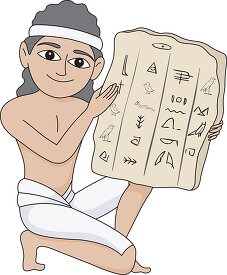 young ancient egyptian holding tablet with hieroglyphs