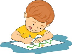 young boy drawing on paper vector clipart