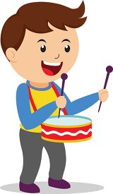 young boy musician playing musical instrument drum clipart