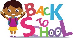 young female student standing aside text back to school clipart
