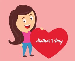 young girl holds heart wishing happy mothers day clipart