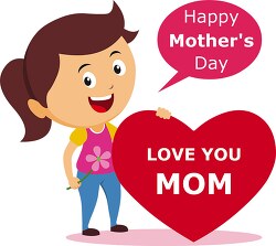 young girl holds heart wishing happy mothers day clipart