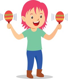 young girl musician playing musical instrument maracas clipart 3