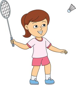 young girl ready to hit the shuttlecock badminton clipart