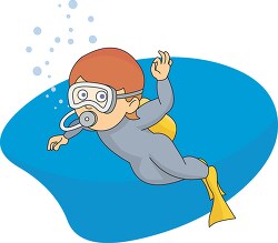 young girl scuba diving cartoon style clipart