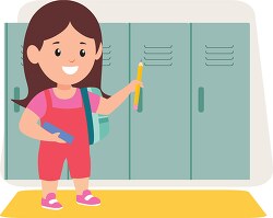 young girl standing in front of school lockers clipart