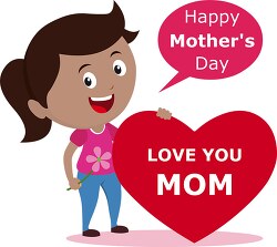 young girl with heart wishing happy mothers day clipart