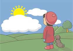 young girl with pet dog looking at the sunrise clipart 59813