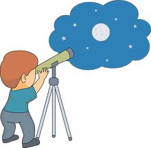 young student astronomer looking stars with telescope