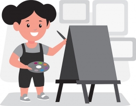 young student using easel to paint picture gray color