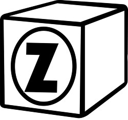 Z alphabet block black white clipart