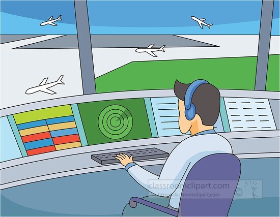 air traffic controller working in the tower clipart