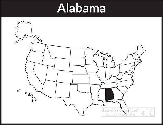 alabama map square black white clipart