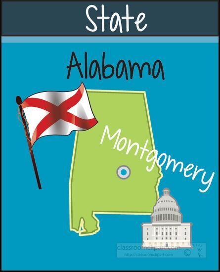 alabama state map capital flag clipart