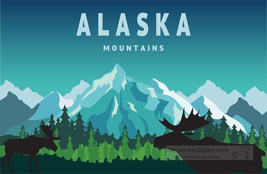 alaska mountains with moose clipart