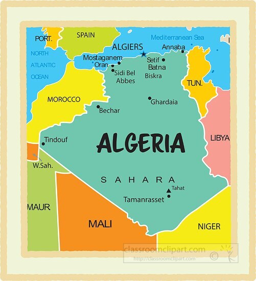 Algeria country color border map clipart