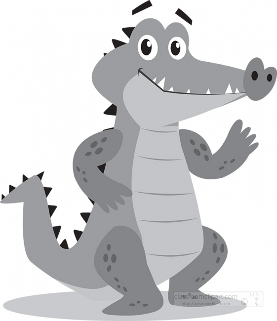 alligator cartoon character standing on back legs  gray color
