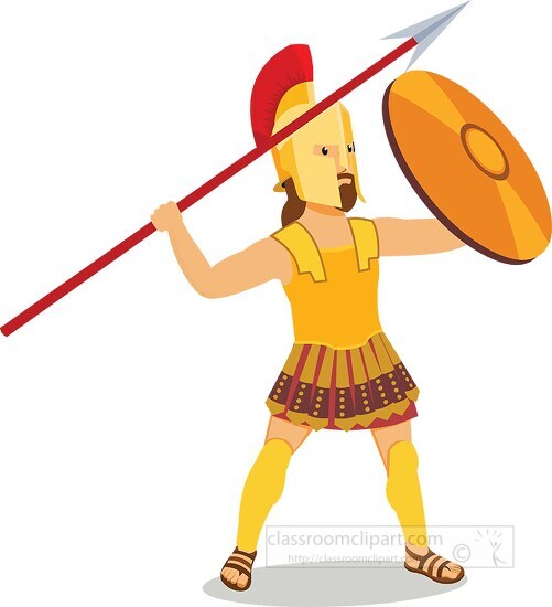 anceint greek soldier attacking with javelin clipart