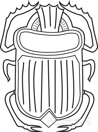 Ancient Egyptian scarab beetle hieroglyphs black outline clipart