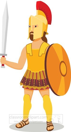 ancient greek soldier with sword shield armor clipart