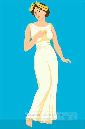 ancient greek woman wearing white dress blue background clipart