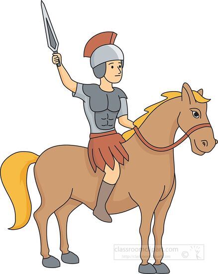 ancient soldier with sword on horse clipart