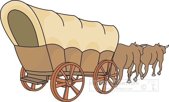 animlas pulling western covered wagon clipart