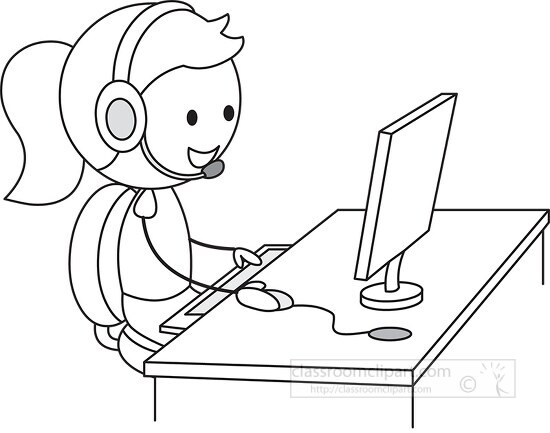 answer phone calls while using computer black outline clipart