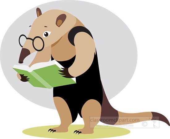 anteater character reading book school clipart