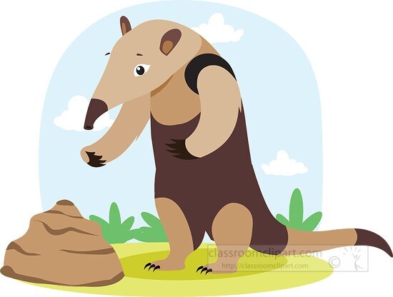 anteater standing looking at  hill of ants clipart