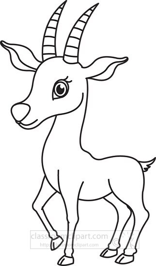 antelope standing with big eyes black white outline clipart