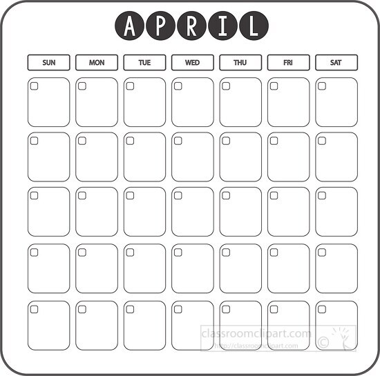 april calendar days week month clipart